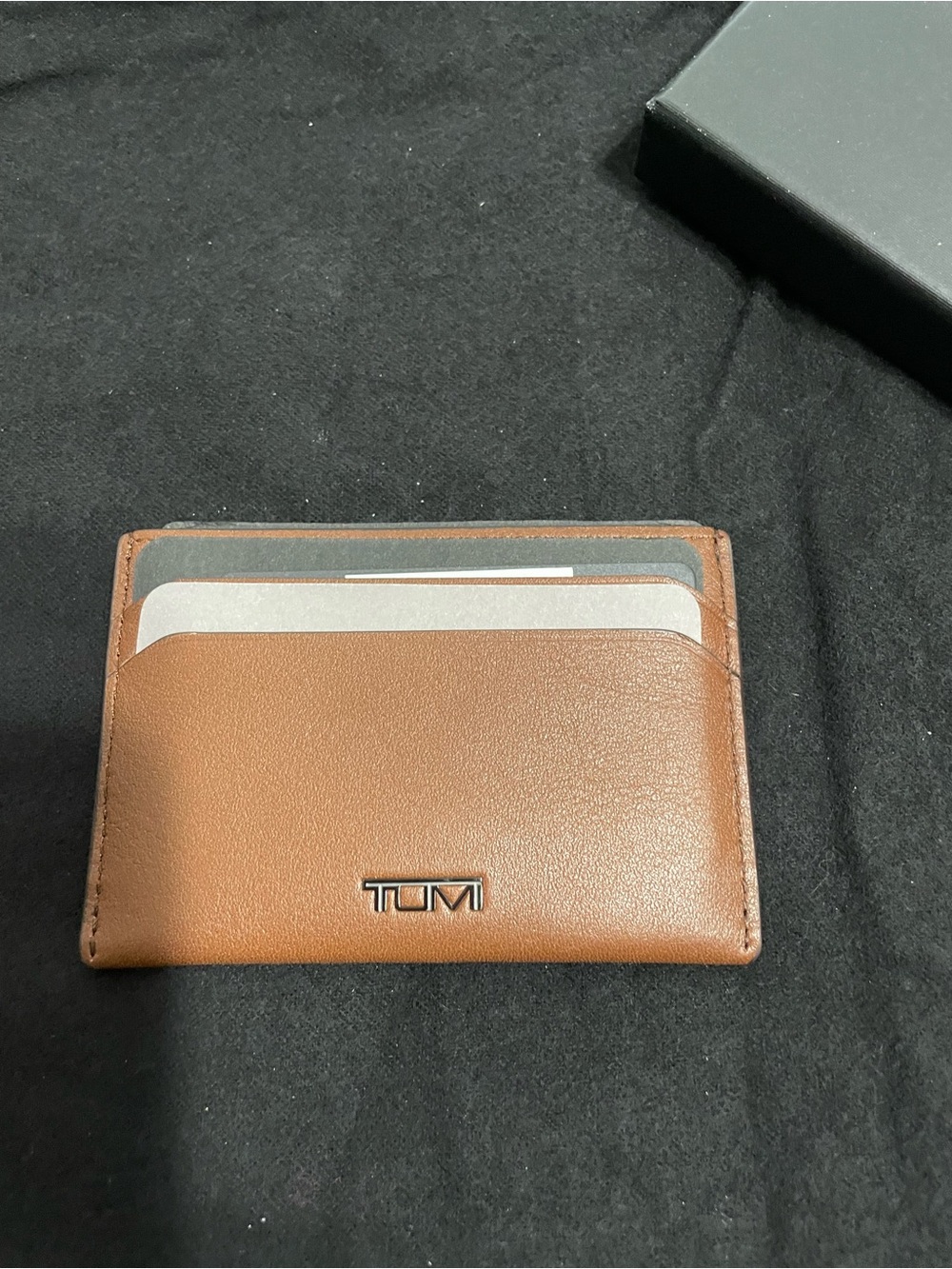 Tumi Brown Leather Card Case with Metal Logo